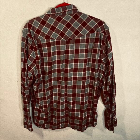 Lucky Brand Western Men's Large Thick Cotton Shirt Pearl Snap Checkered Red Gray - Picture 2 of 7
